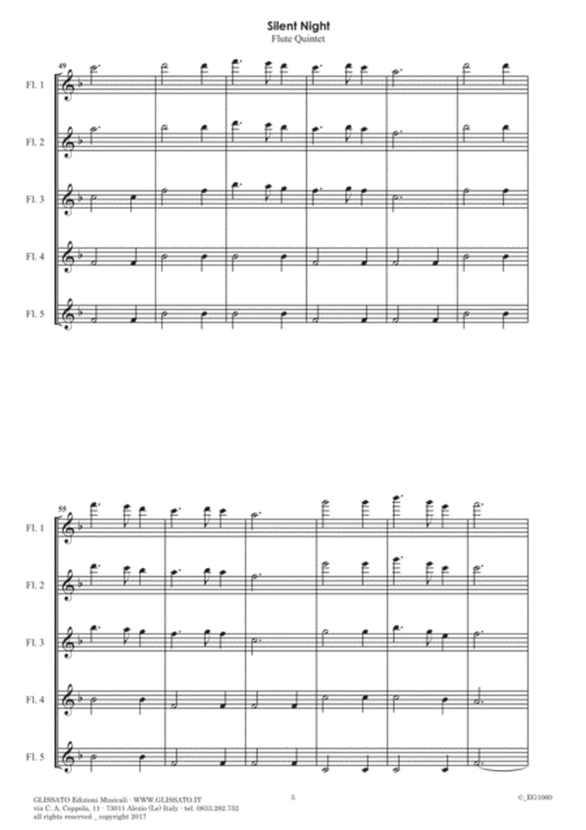 Silent Night - Flute Quintet/Choir (score & parts) image number null