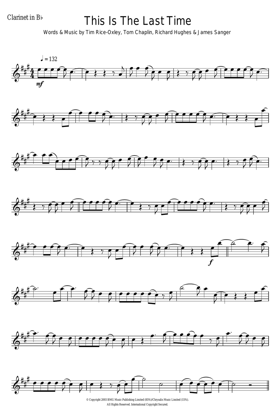 This Is The Last Time Clarinet Solo scores gallery preview page 1