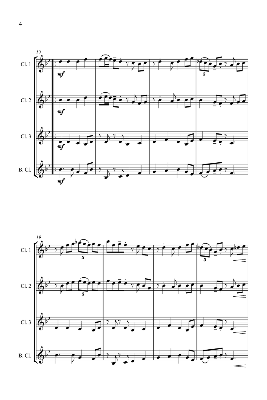 Jazz Carols Collection #1 - Clarinet Quartet (Angels We Have Heard, Hark, First Noel) Clarinet Quartet scores gallery preview page 5