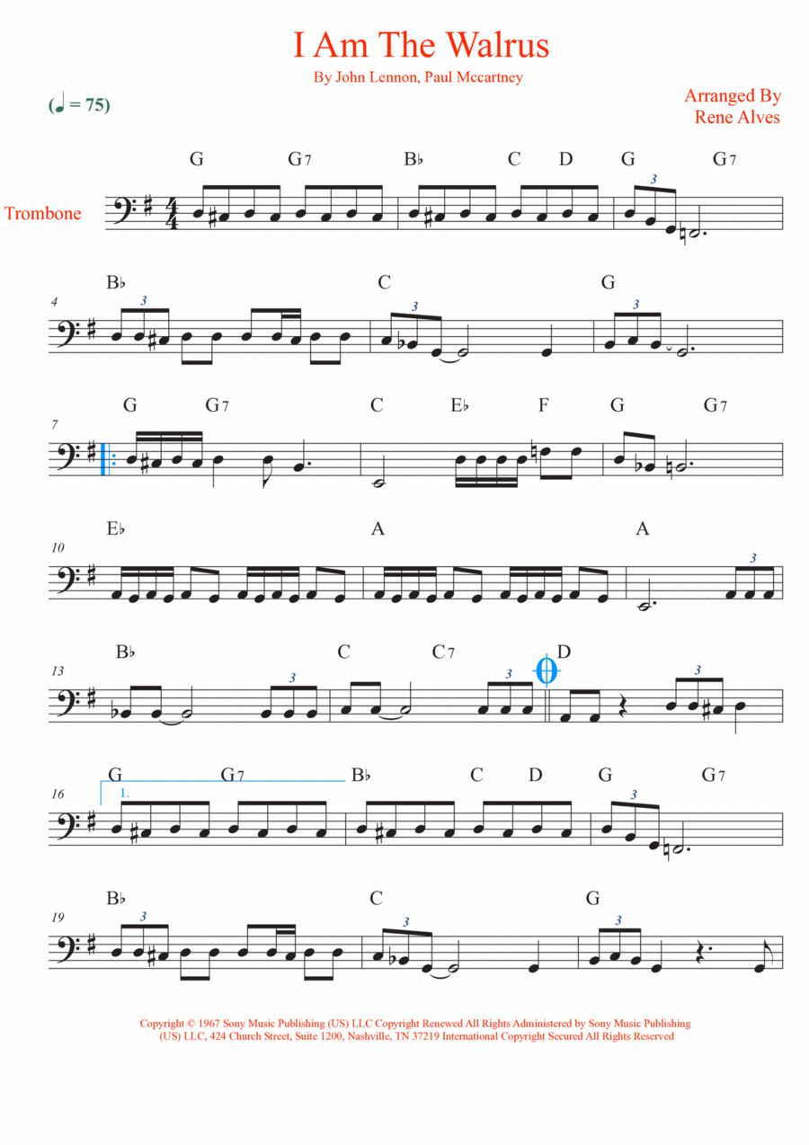 I Am The Walrus Trombone Solo scores gallery preview page 1