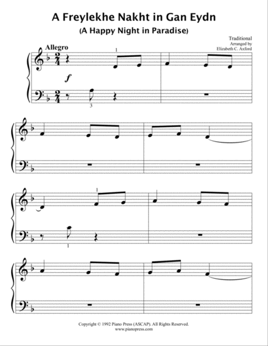 A Freylekhe Nakht in Gan Eydn (A Happy Night in Paradise) Easy Piano scores gallery preview page 2