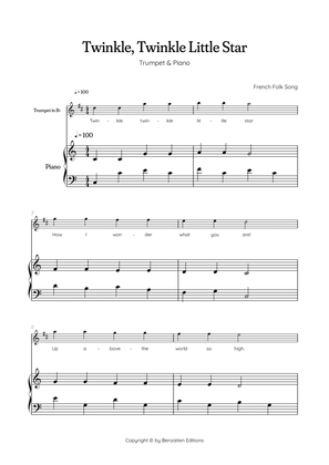 Twinkle, Twinkle Little Star • Easy trumpet sheet music with easy piano accompaniment