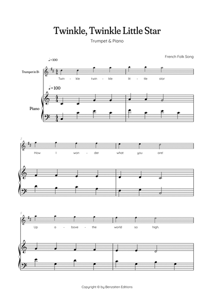 Twinkle, Twinkle Little Star • Easy trumpet sheet music with easy piano accompaniment image number null