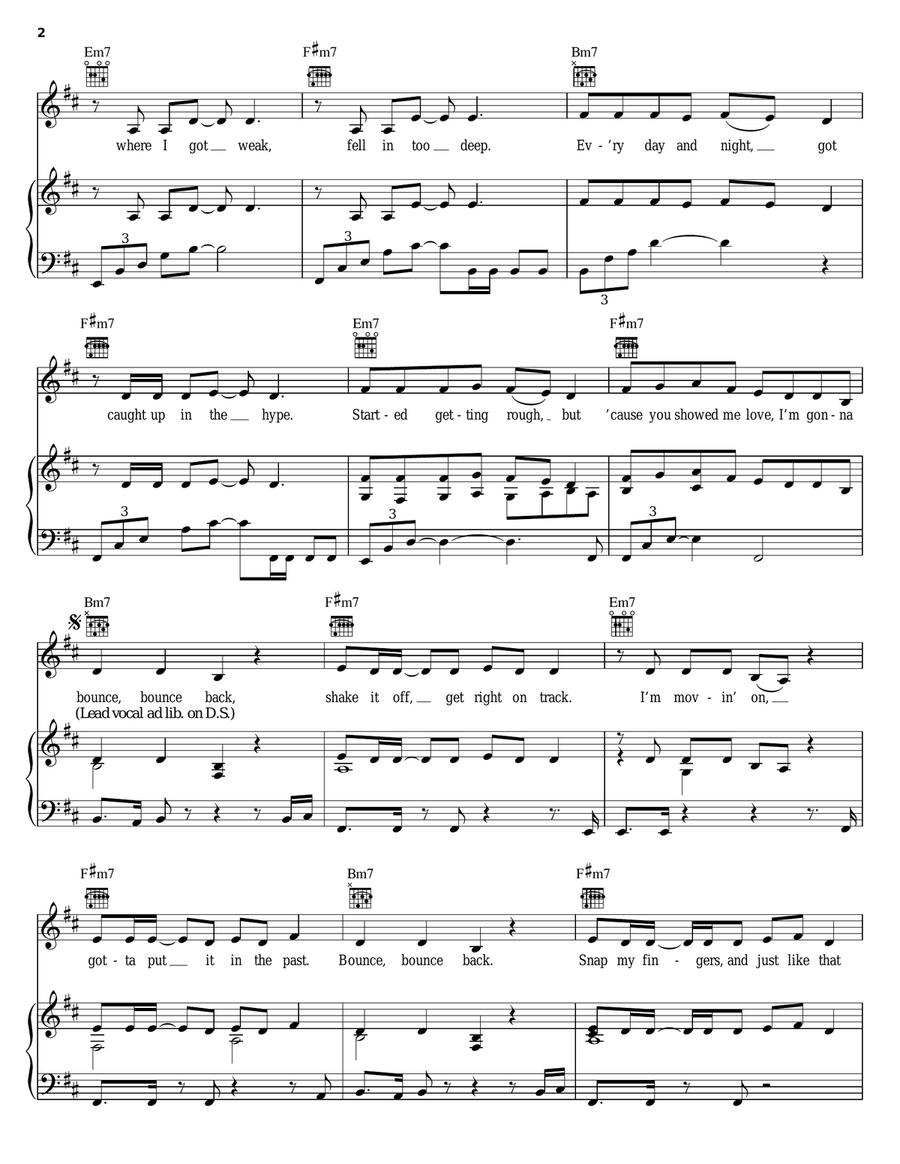 Bounce Back Piano, Vocal, Guitar scores gallery preview page 2
