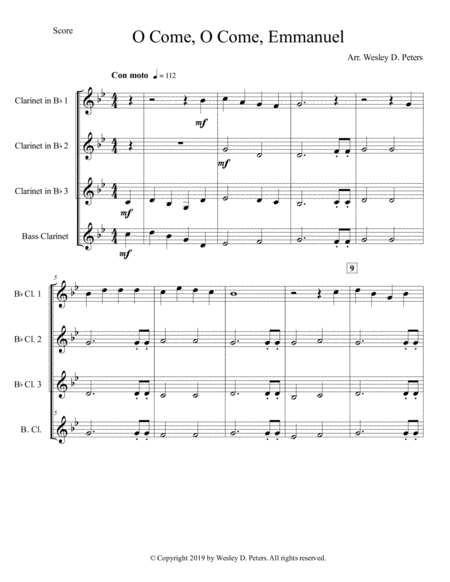 O Come, O Come, Emmanuel (Clarinet Quartet) image number null