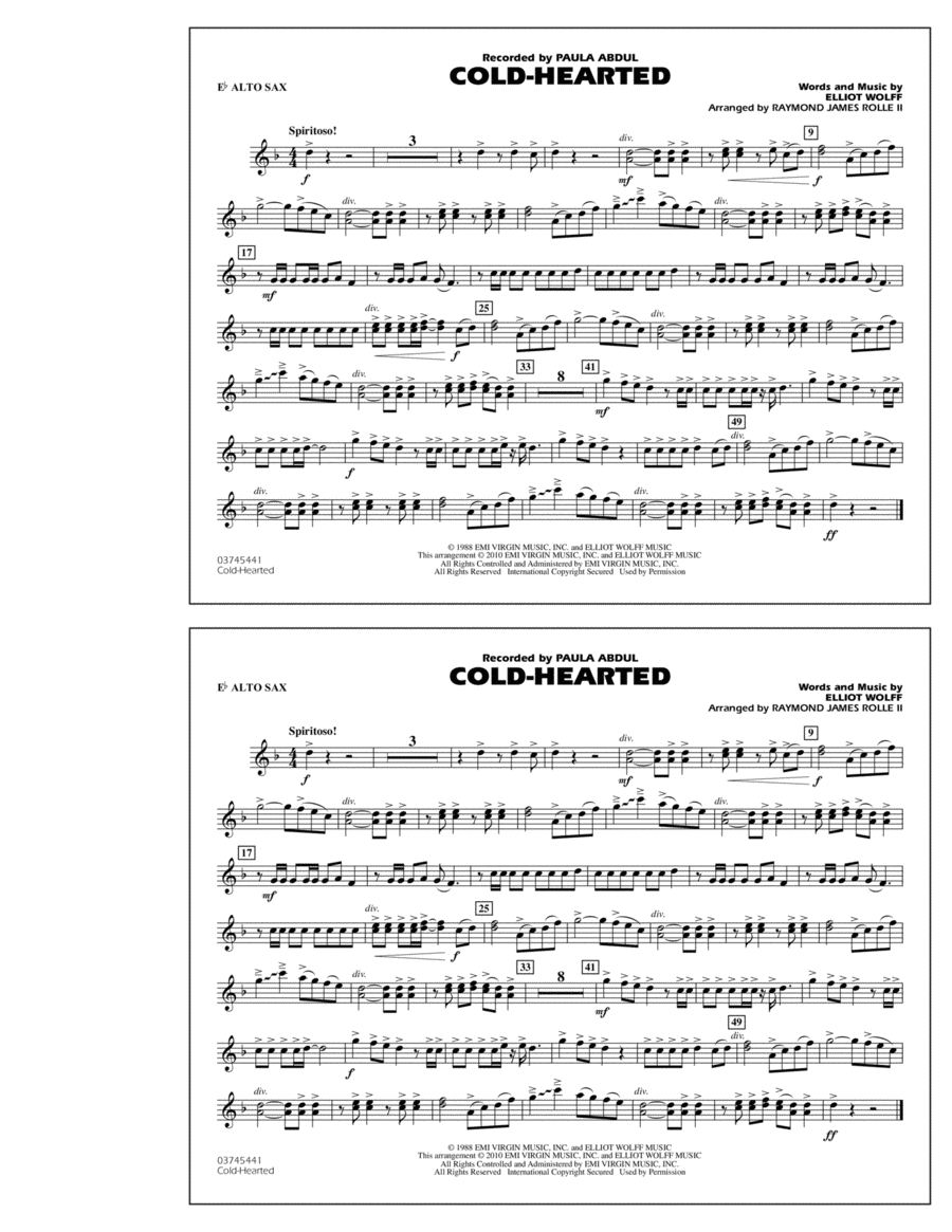 Cold-Hearted (Featured in Drumline Live) - Eb Alto Sax Alto Saxophone scores gallery preview page 1
