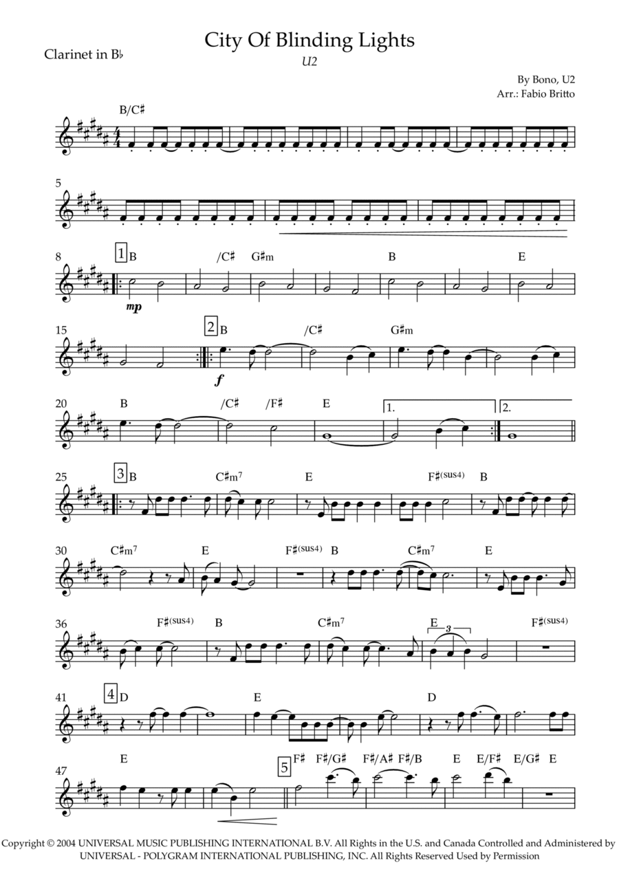 City Of Blinding Lights B-Flat Clarinet scores gallery preview page 1