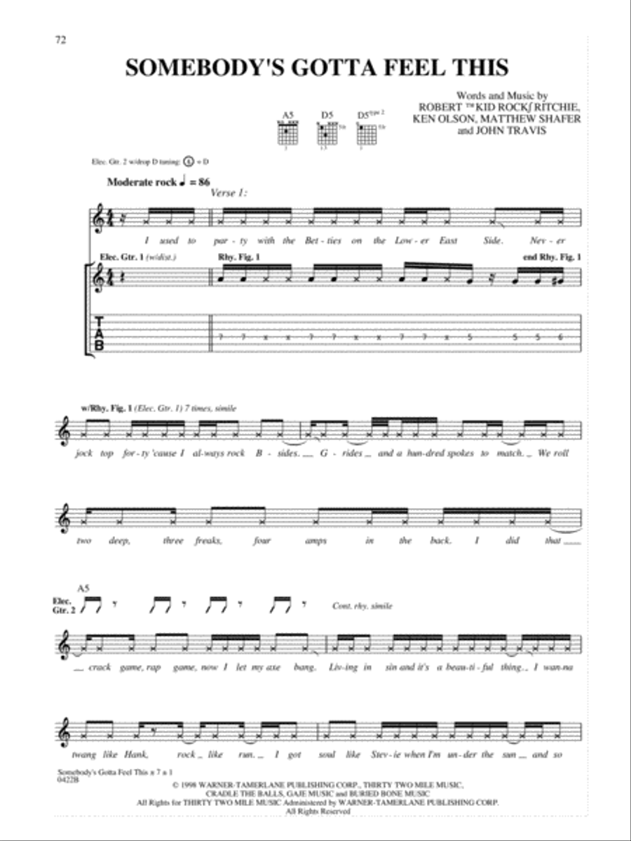 Somebody's Gotta Feel This Guitar Tablature scores gallery preview page 1