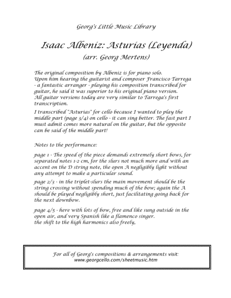 Albeniz Asturias for cello solo image number null