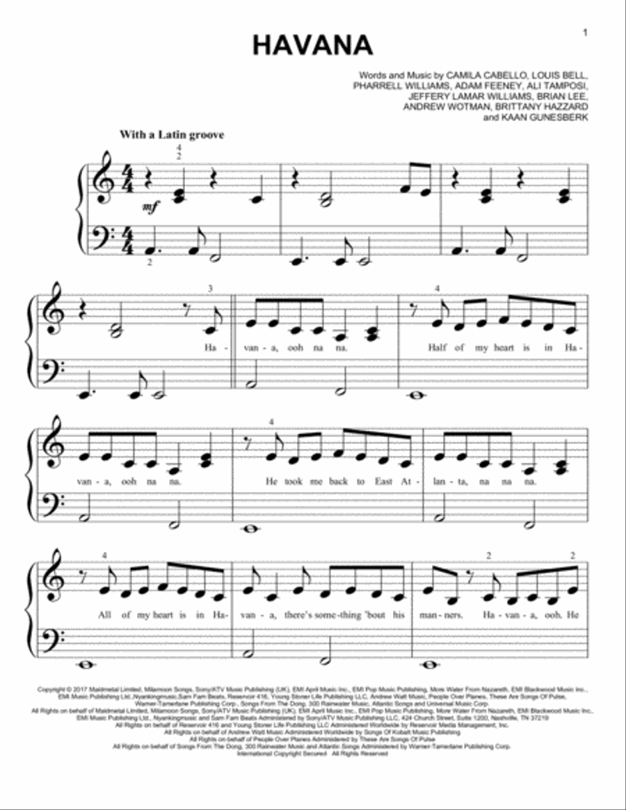 Havana Easy Piano scores gallery preview page 1