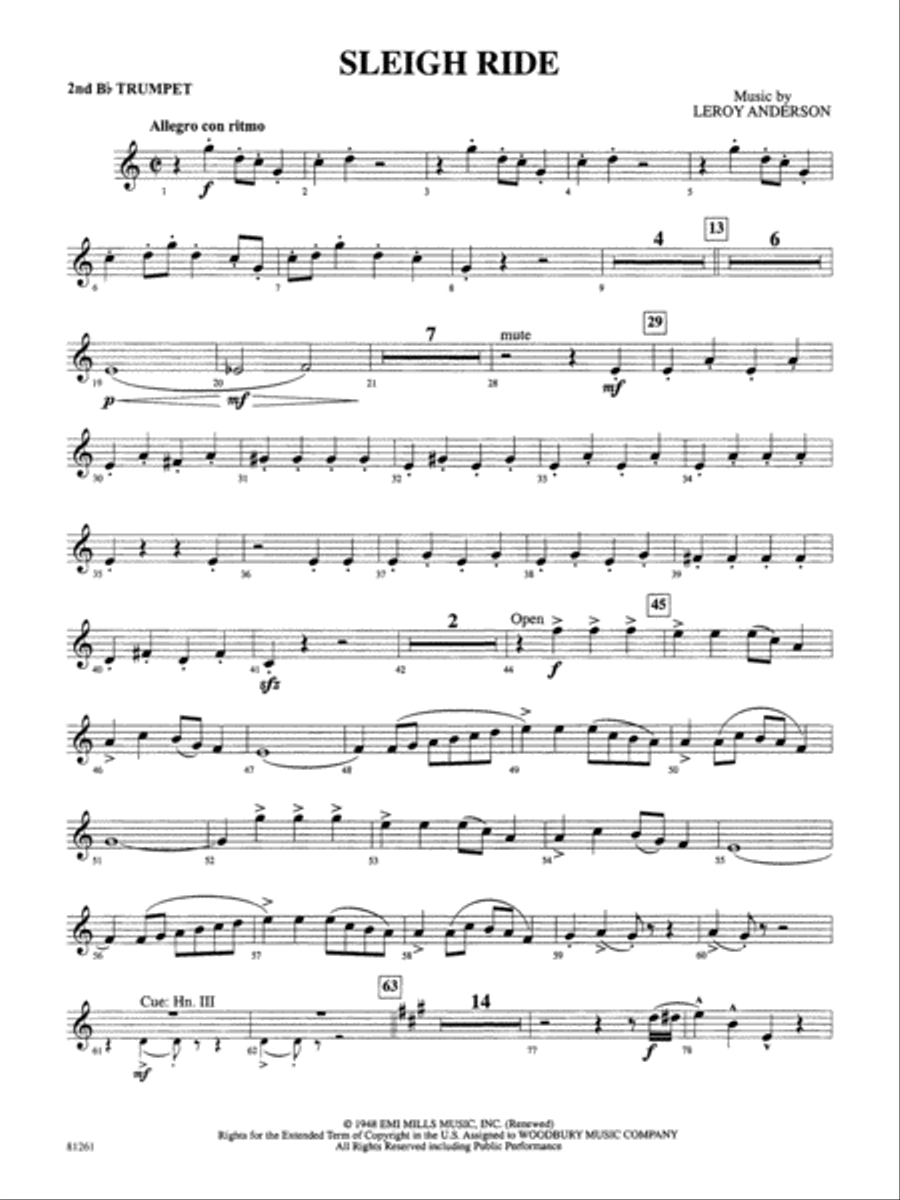 Sleigh Ride: 2nd B-flat Trumpet by Leroy Anderson - Full Orchestra