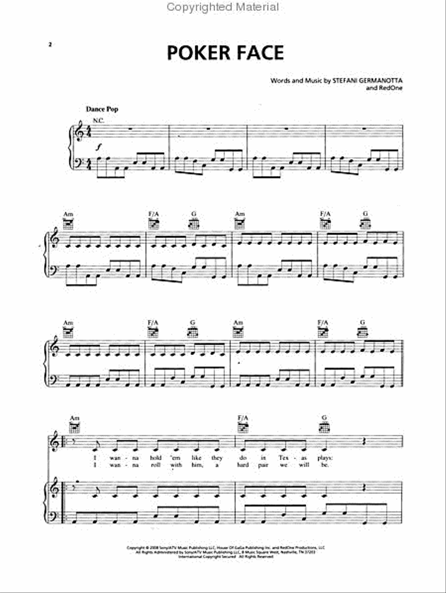 Poker Face Piano, Vocal, Guitar scores gallery preview page 2