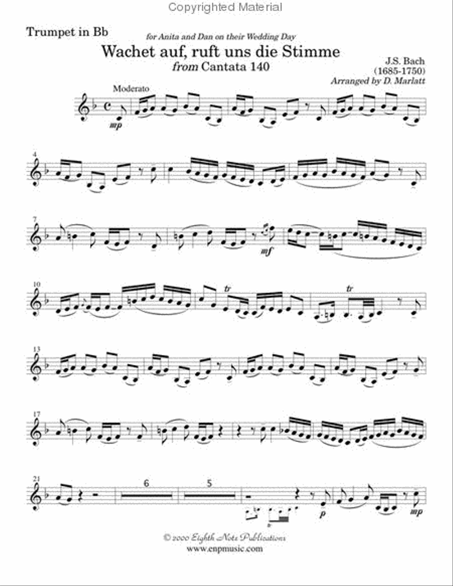 Wachet Auf (from Cantata 140) Trumpet scores gallery preview page 2