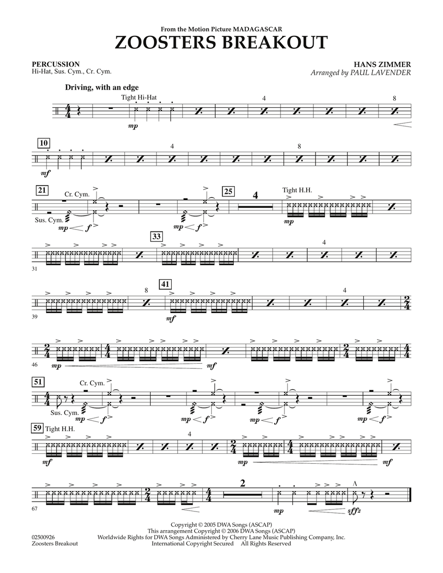 Zoosters Breakout (from Madagascar) - Percussion Orchestra scores gallery preview page 1