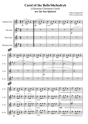 Carol of the Bells/Shchedryk (Ukrainian Christmas Carol), arr. for Sax Quartet