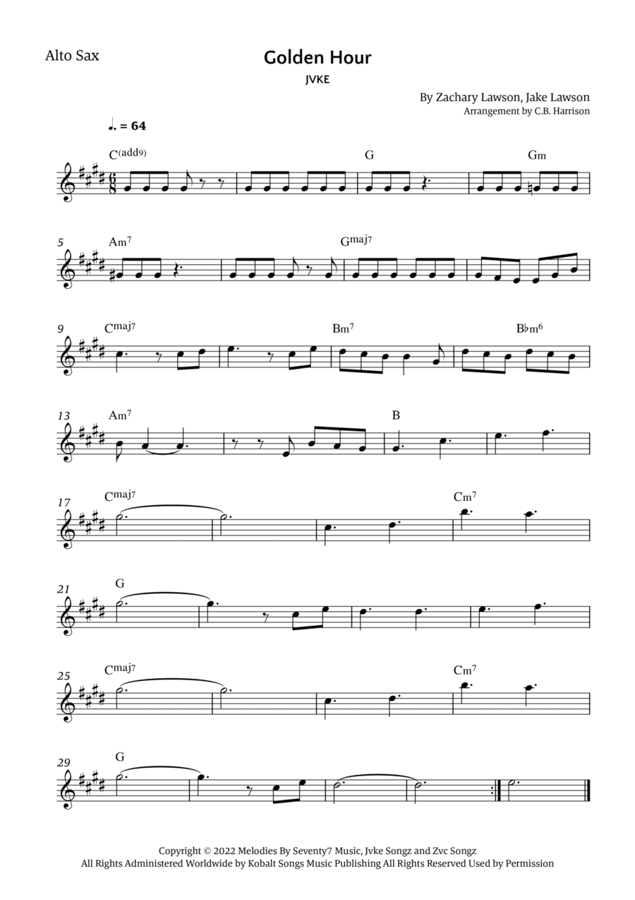 Golden Hour Golden Hour Alto Saxophone scores gallery preview page 1