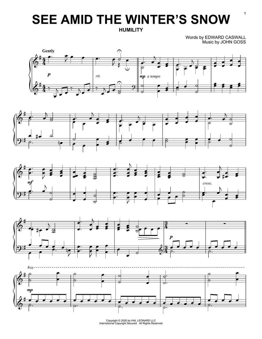 See Amid The Winter's Snow Piano Solo scores gallery preview page 1
