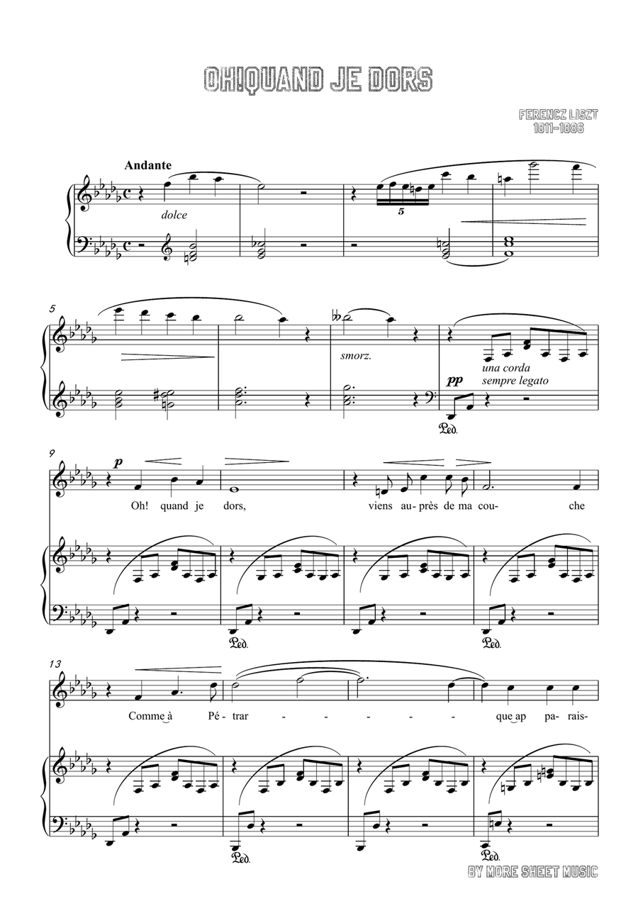 Liszt-Oh!Quand je dors in D flat Major,for Voice and Piano Piano, Vocal scores gallery preview page 3