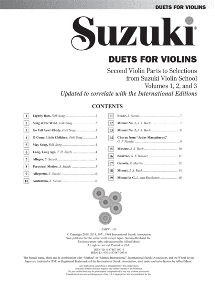Suzuki Violin School, Volumes 1-3 Duets - 2nd Violin Parts