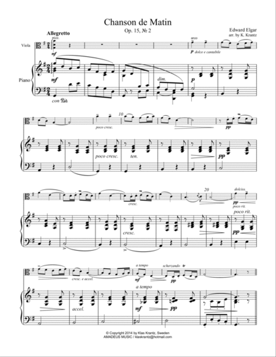 Chanson de Matin Op. 15 for viola and piano Piano scores gallery preview page 2