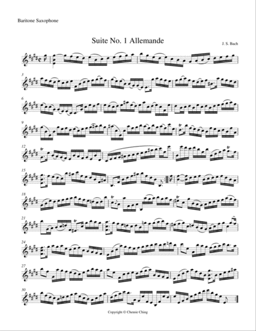 J.S. Bach - Cello Suite No.1 in G major, BWV 1007 arranged for Baritone Saxophone Baritone Saxophone scores gallery preview page 4