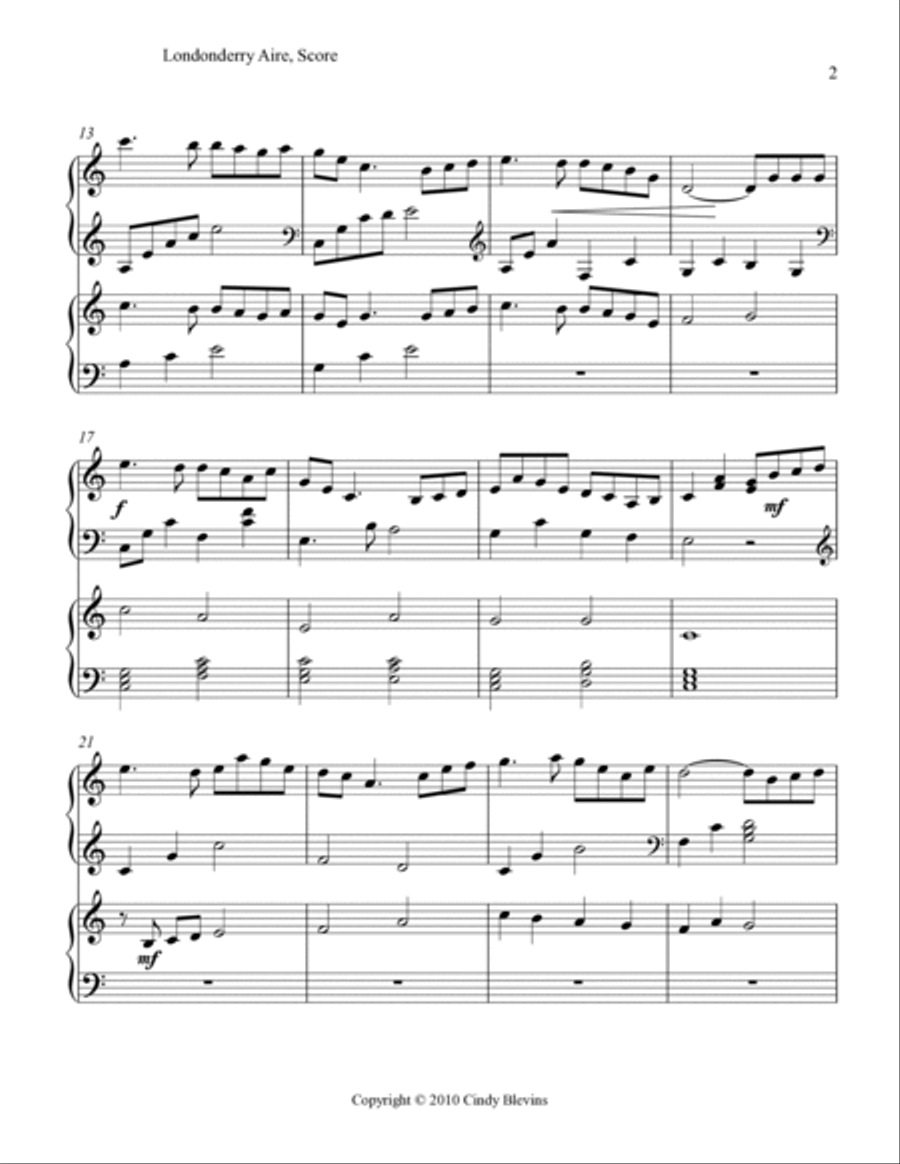 Londonderry Aire (Danny Boy), for Harp Duet Harp scores gallery preview page 3