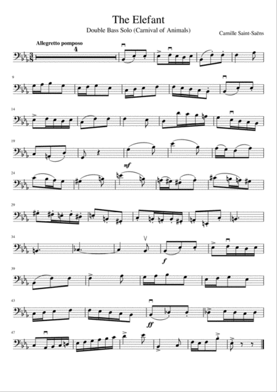 The Elephant (Carnival of Animals) The Elephant (Carnival of Animals) Double Bass scores gallery preview page 1