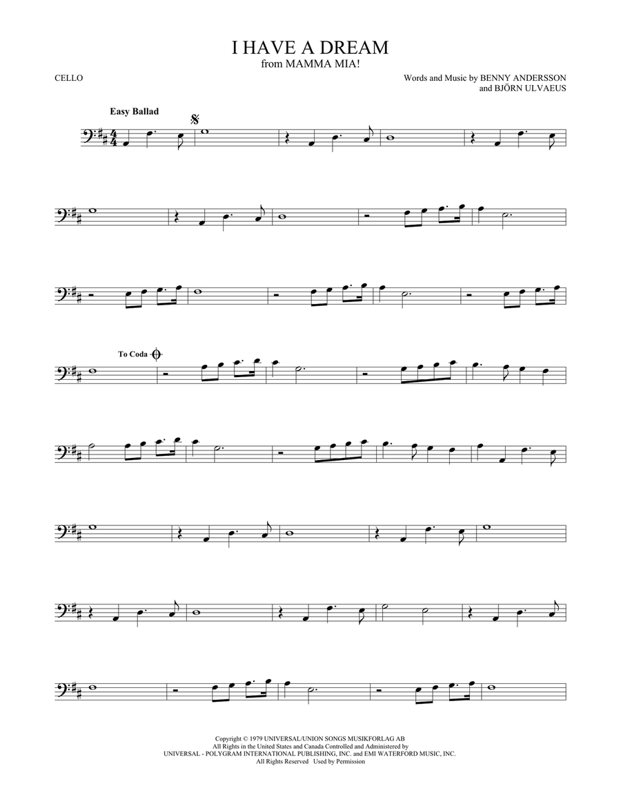 I Have A Dream Cello Solo scores gallery preview page 1