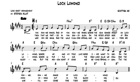 Loch Lomond (Scottish Traditional) - Lead sheet (key of E)