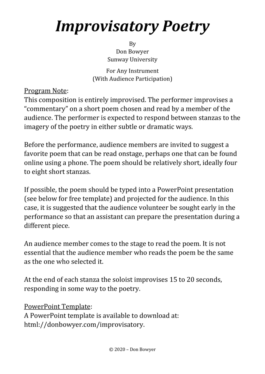 Improvisatory Poetry (A4 size) Small Ensemble scores gallery preview page 1