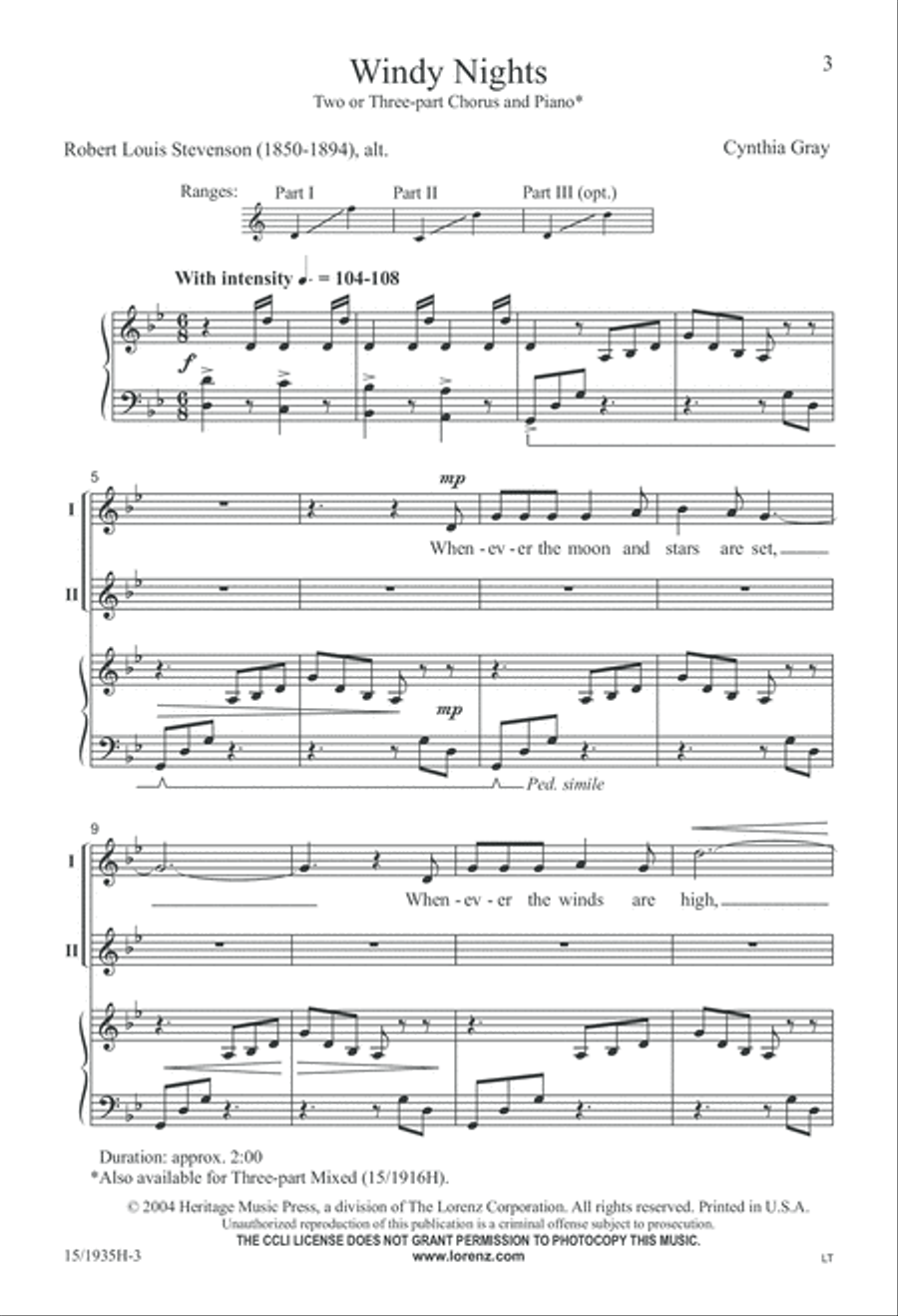 Windy Nights 3-Part scores gallery preview page 3