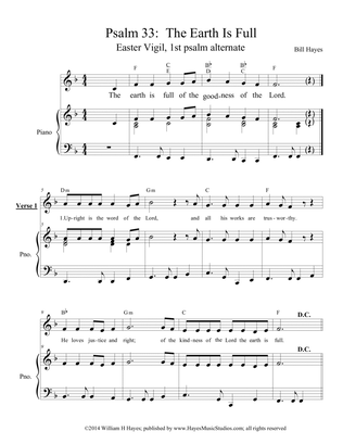Psalm 33 The Earth Is Full - 1st Easter Vigil psalm, alternate (piano/vocal)