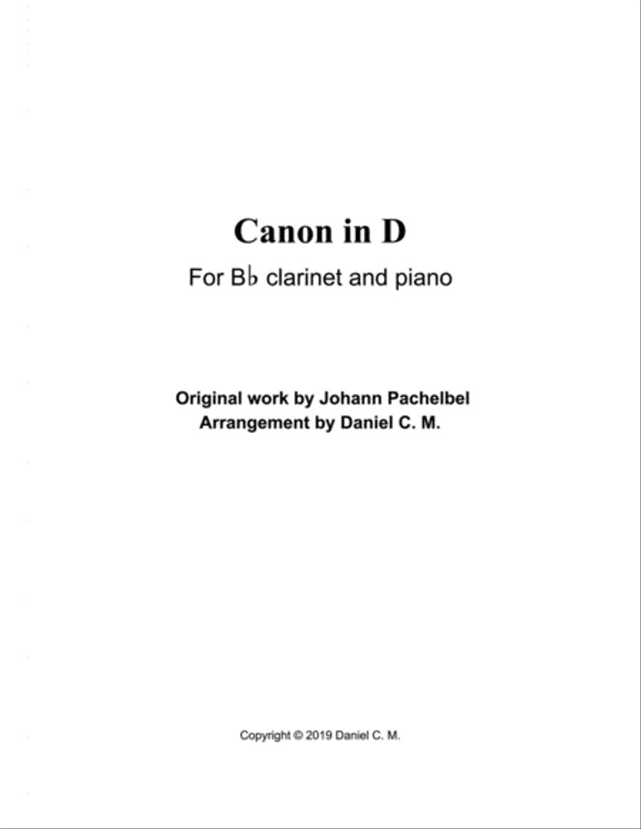 Canon in D for B flat clarinet and piano B-Flat Clarinet scores gallery preview page 1