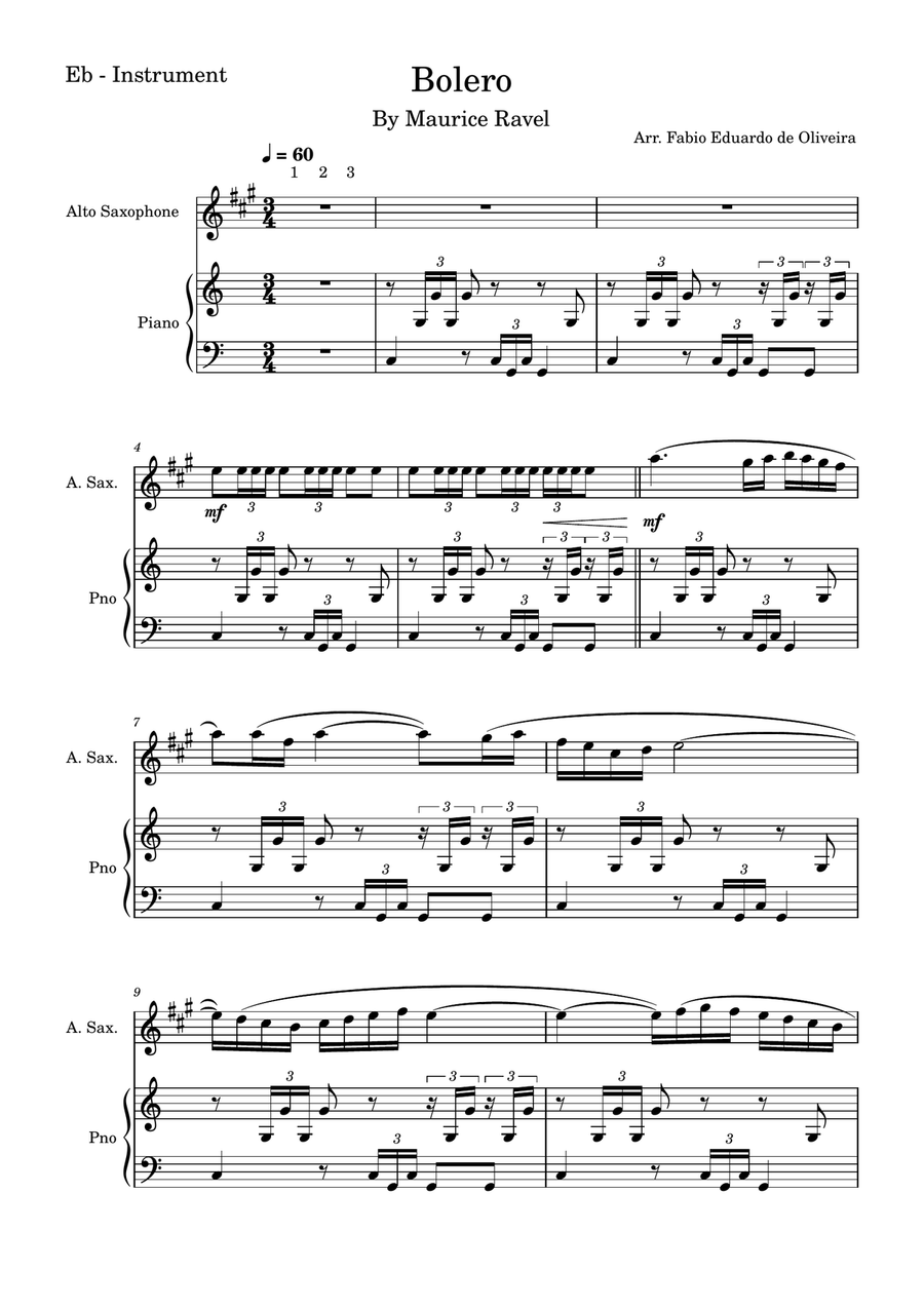 Bolero (Ravel) + Mp3 Playback and Demo + Solo and Piano Parts Alto Saxophone scores gallery preview page 2