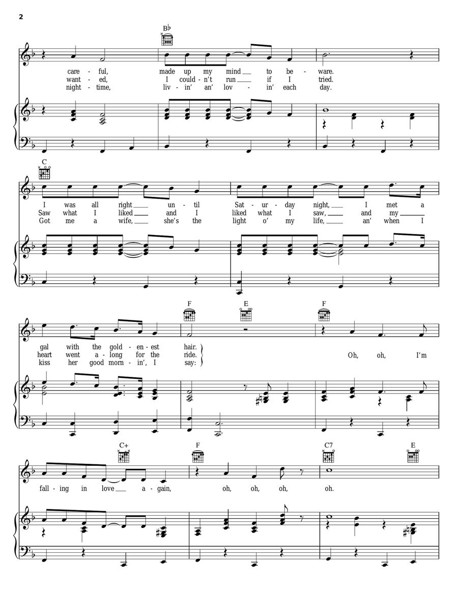 Oh, Oh I'm Falling In Love Again Piano, Vocal, Guitar scores gallery preview page 2