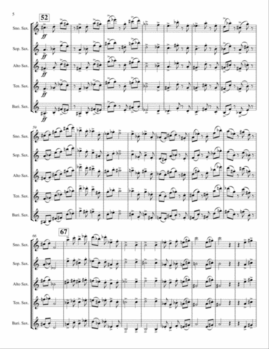 Danse Sociopathique for Saxophone Quintet (with Sopranino) Saxophone Quintet scores gallery preview page 6