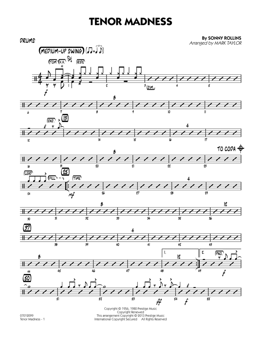 Tenor Madness - Drums Tenor Madness - Drums Jazz Ensemble scores gallery preview page 1