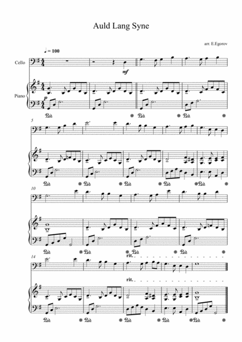 Auld Lang Syne, For Cello & Piano image number null