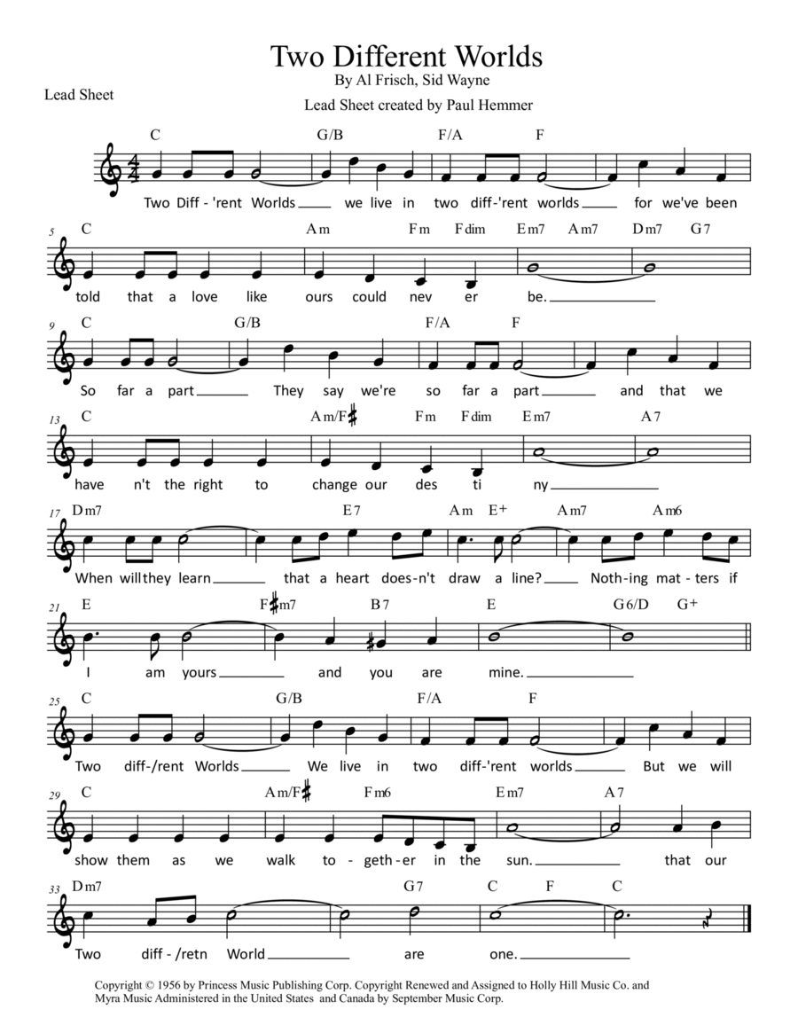 Two Different Worlds Piano scores gallery preview page 1