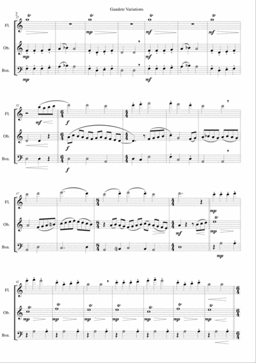 Gaudete Variations for wind trio (flute, oboe, bassoon) Woodwind Trio scores gallery preview page 2