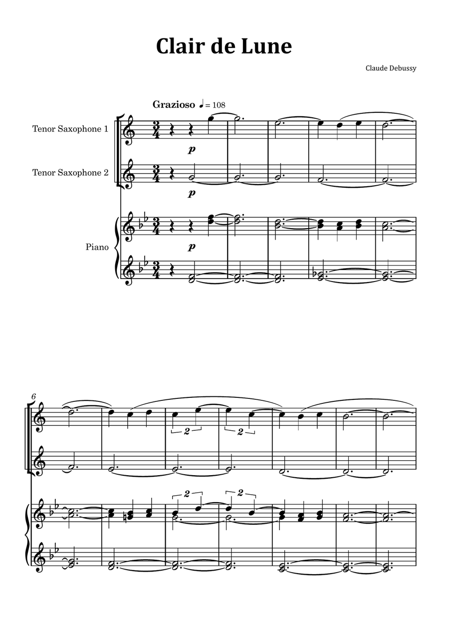 Clair de Lune by Debussy - Tenor Saxophone Duet with Piano image number null