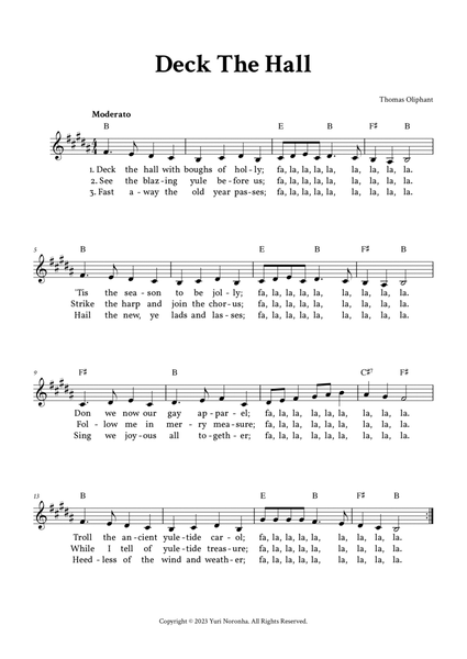 Deck The Hall - Lead Sheet (B Major - Easy Traditional) image number null