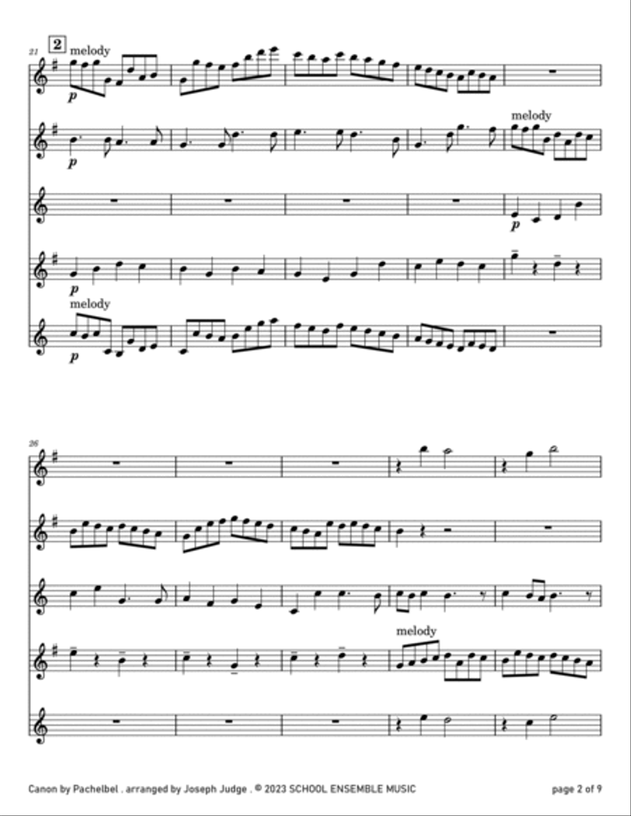 Canon by Pachelbel for Saxophone Quartet in Schools Canon by Pachelbel for Saxophone Quartet in Schools Saxophone Quartet scores gallery preview page 2