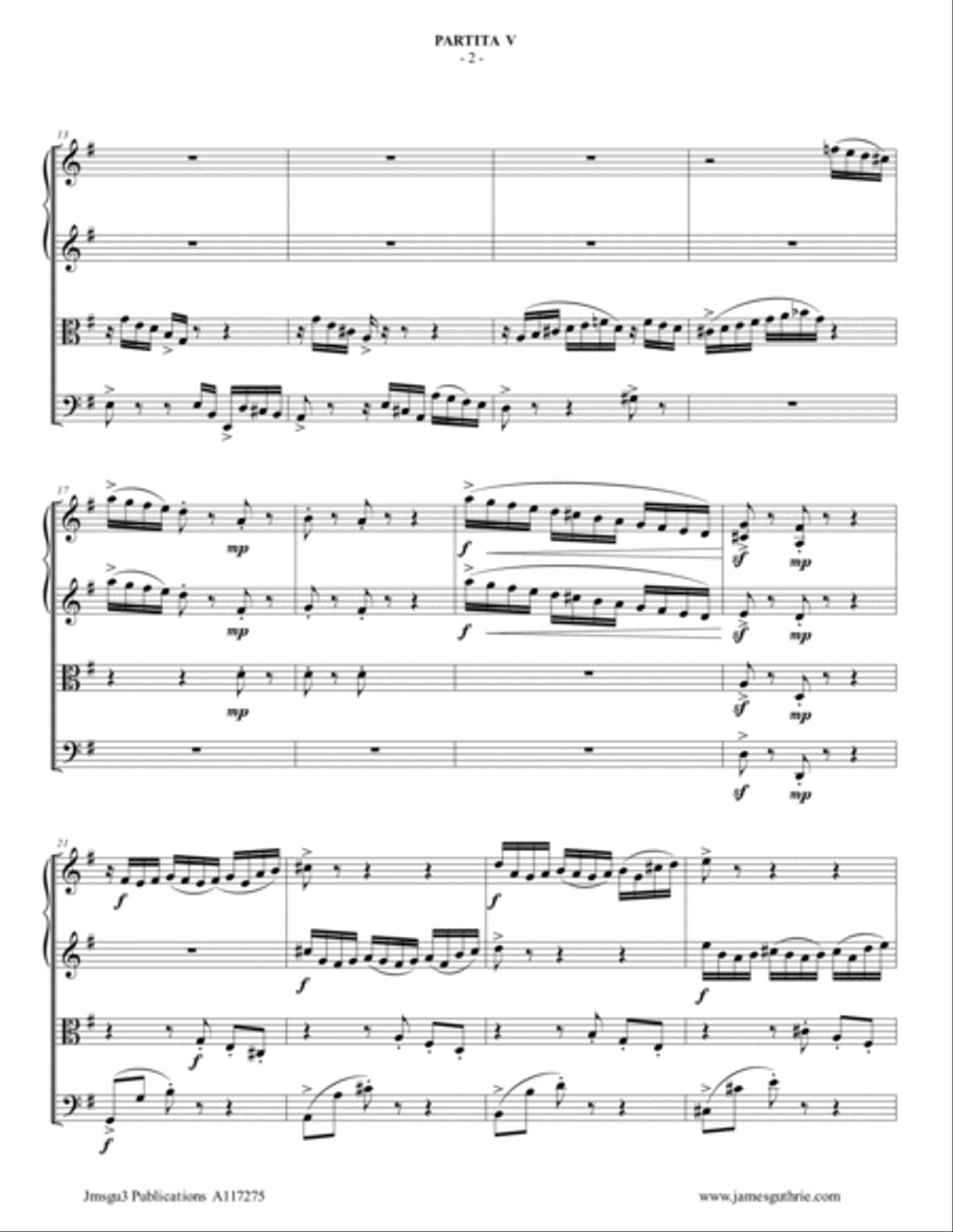 BACH: Partita No. 5 BWV 829 for String Quartet String Quartet scores gallery preview page 2