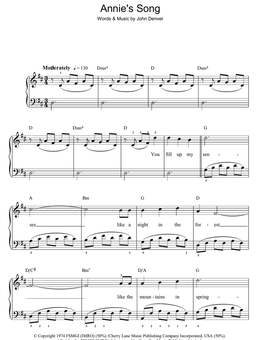 Annie's Song Annie's Song Easy Piano scores gallery preview page 1