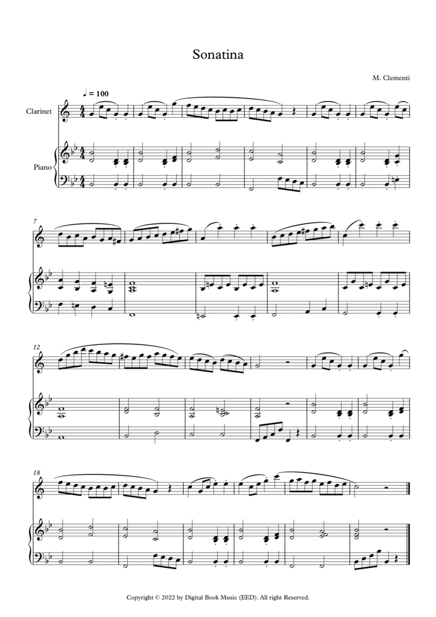 Sonatina (In C Major) - Muzio Clementi (Clarinet + Piano) image number null