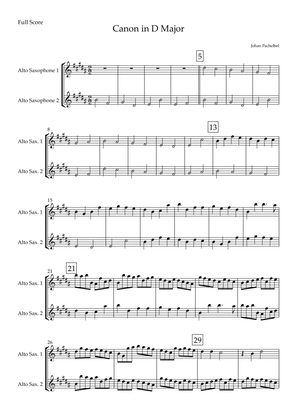 Canon in D Major (Johann Pachelbel) for Alto Saxophone Duo