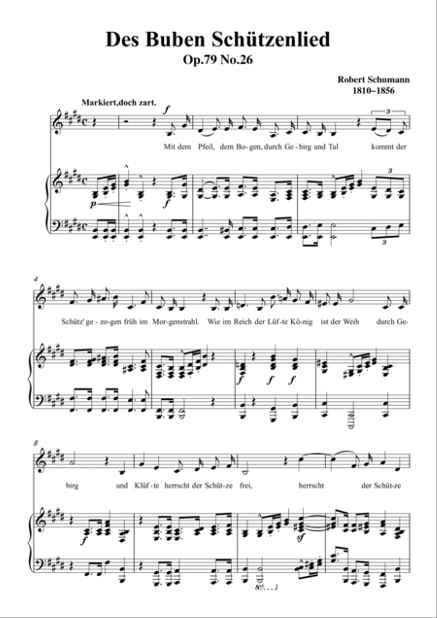 Schumann-Des Buben Schützenlied in E Major,Op.79,No.26 for Voice and Piano Voice Solo scores gallery preview page 2