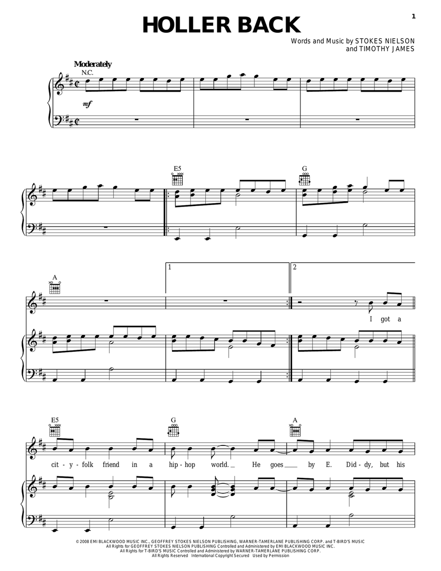 Holler Back Piano, Vocal, Guitar scores gallery preview page 1