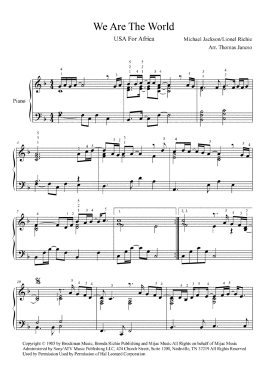 We Are The World Piano Solo scores gallery preview page 1